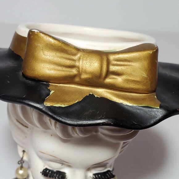 Lee Wards Lady Head Vase Glamour Girl Black 4.25" Vintage - Picture 4 of 10